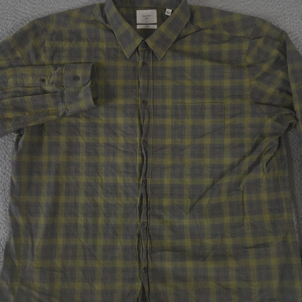 Billy Reid Shirt Men XXL Green Grey Buffalo Check 100% Cotton Button Down Pocket